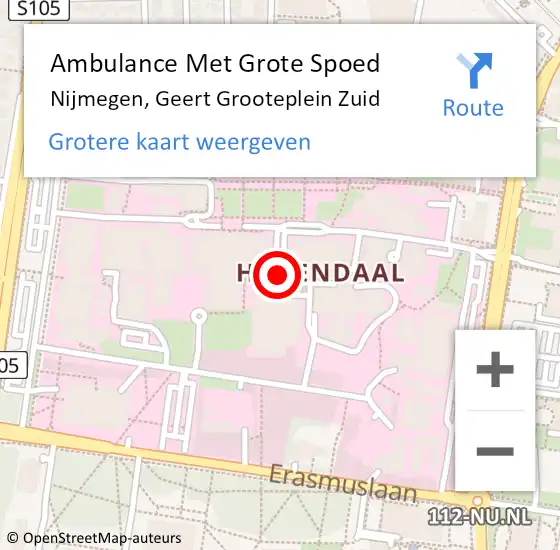 Locatie op kaart van de 112 melding: Ambulance Met Grote Spoed Naar Nijmegen, Geert Grooteplein Zuid op 25 januari 2022 20:29