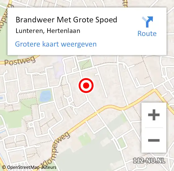 Locatie op kaart van de 112 melding: Brandweer Met Grote Spoed Naar Lunteren, Hertenlaan op 25 januari 2022 20:33