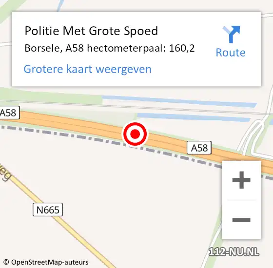 Locatie op kaart van de 112 melding: Politie Met Grote Spoed Naar Borsele, A58 hectometerpaal: 160,2 op 25 januari 2022 20:34