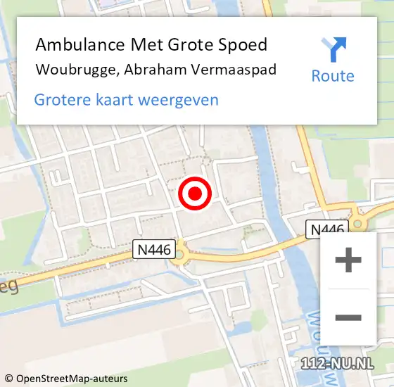 Locatie op kaart van de 112 melding: Ambulance Met Grote Spoed Naar Woubrugge, Abraham Vermaaspad op 25 januari 2022 20:51