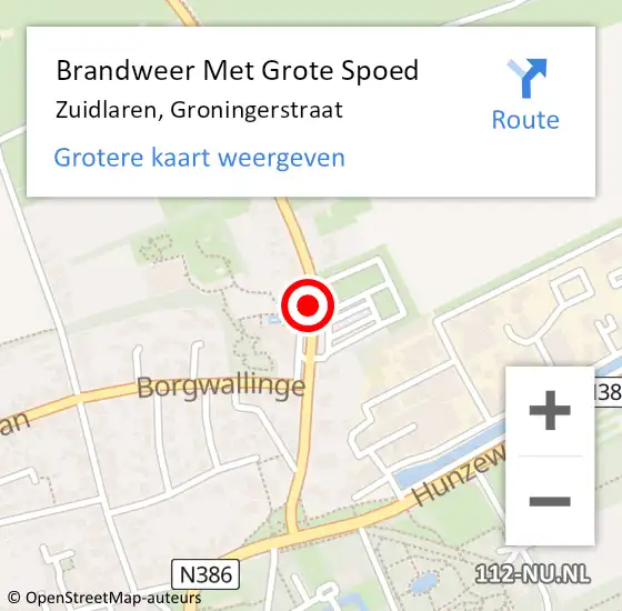 Locatie op kaart van de 112 melding: Brandweer Met Grote Spoed Naar Zuidlaren, Groningerstraat op 25 januari 2022 20:57