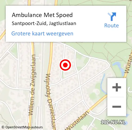 Locatie op kaart van de 112 melding: Ambulance Met Spoed Naar Santpoort-Zuid, Jagtlustlaan op 25 januari 2022 21:06