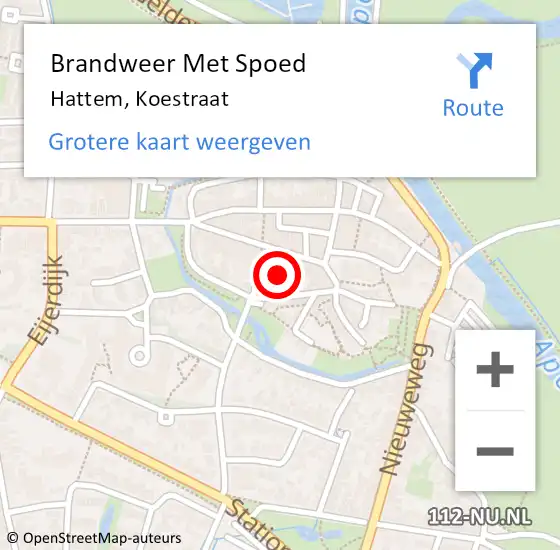 Locatie op kaart van de 112 melding: Brandweer Met Spoed Naar Hattem, Koestraat op 25 januari 2022 21:11