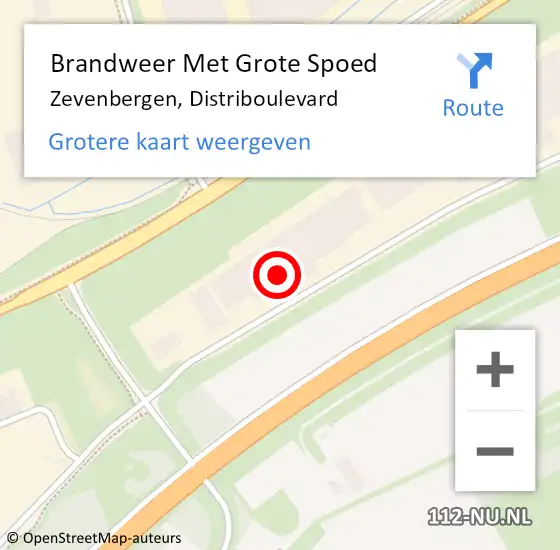 Locatie op kaart van de 112 melding: Brandweer Met Grote Spoed Naar Zevenbergen, Distriboulevard op 25 januari 2022 21:15