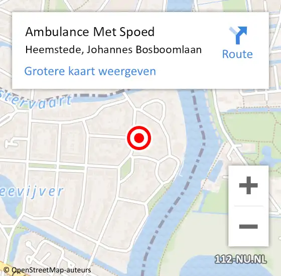 Locatie op kaart van de 112 melding: Ambulance Met Spoed Naar Heemstede, Johannes Bosboomlaan op 25 januari 2022 21:25