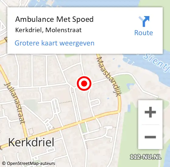 Locatie op kaart van de 112 melding: Ambulance Met Spoed Naar Kerkdriel, Molenstraat op 25 januari 2022 21:41