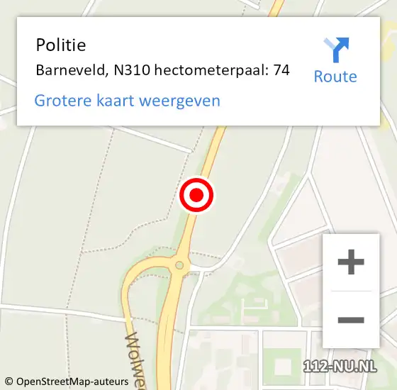 Locatie op kaart van de 112 melding: Politie Barneveld, N310 hectometerpaal: 74 op 25 januari 2022 21:51