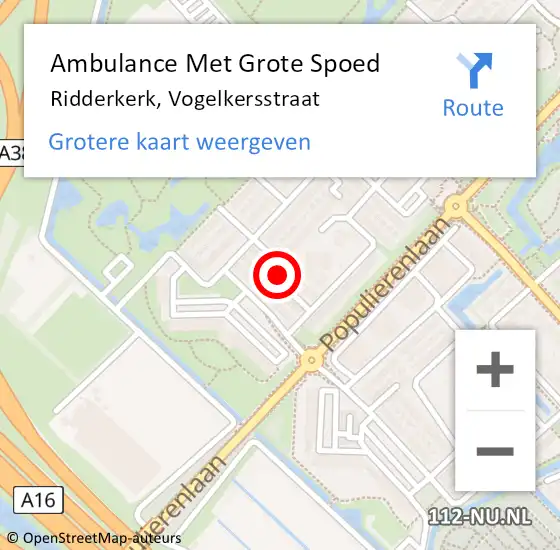 Locatie op kaart van de 112 melding: Ambulance Met Grote Spoed Naar Ridderkerk, Vogelkersstraat op 25 januari 2022 21:59