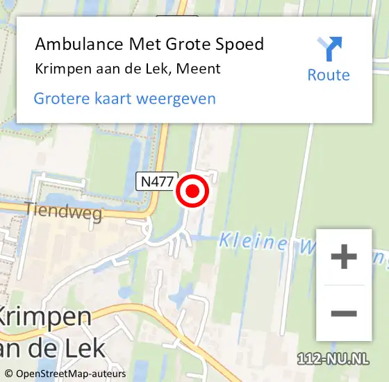 Locatie op kaart van de 112 melding: Ambulance Met Grote Spoed Naar Krimpen aan de Lek, Meent op 25 januari 2022 22:00