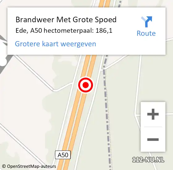 Locatie op kaart van de 112 melding: Brandweer Met Grote Spoed Naar Ede, A50 hectometerpaal: 186,1 op 25 januari 2022 22:21