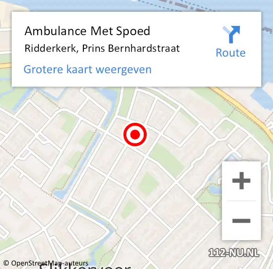 Locatie op kaart van de 112 melding: Ambulance Met Spoed Naar Ridderkerk, Prins Bernhardstraat op 25 januari 2022 22:48
