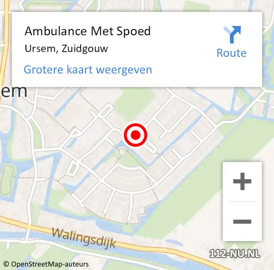 Locatie op kaart van de 112 melding: Ambulance Met Spoed Naar Ursem, Zuidgouw op 25 januari 2022 23:03