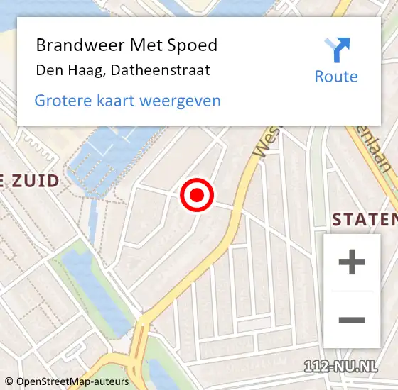 Locatie op kaart van de 112 melding: Brandweer Met Spoed Naar Den Haag, Datheenstraat op 26 januari 2022 01:25