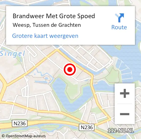 Locatie op kaart van de 112 melding: Brandweer Met Grote Spoed Naar Weesp, Tussen de Grachten op 26 januari 2022 01:34