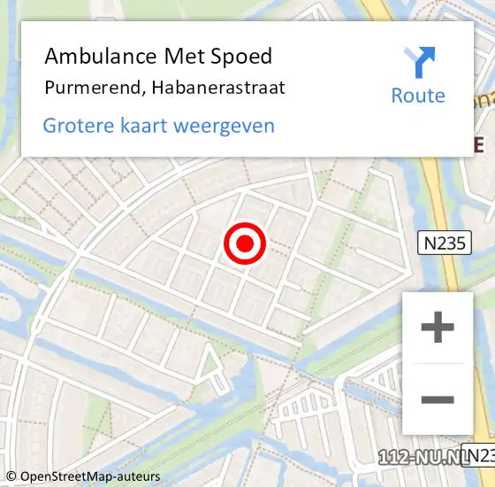 Locatie op kaart van de 112 melding: Ambulance Met Spoed Naar Purmerend, Habanerastraat op 26 januari 2022 01:56