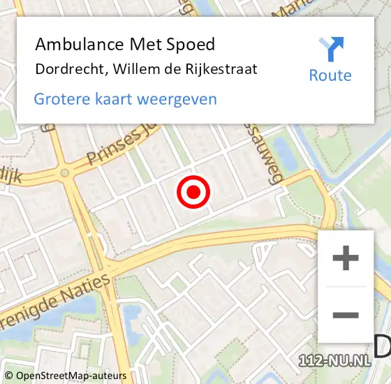 Locatie op kaart van de 112 melding: Ambulance Met Spoed Naar Dordrecht, Willem de Rijkestraat op 26 januari 2022 03:12