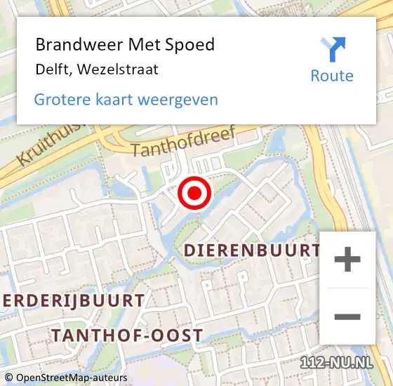 Locatie op kaart van de 112 melding: Brandweer Met Spoed Naar Delft, Wezelstraat op 26 januari 2022 05:13