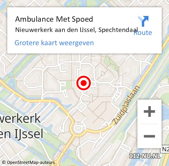 Locatie op kaart van de 112 melding: Ambulance Met Spoed Naar Nieuwerkerk aan den IJssel, Spechtendaal op 26 januari 2022 05:42