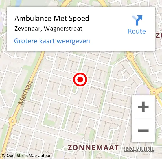 Locatie op kaart van de 112 melding: Ambulance Met Spoed Naar Zevenaar, Wagnerstraat op 26 januari 2022 05:51