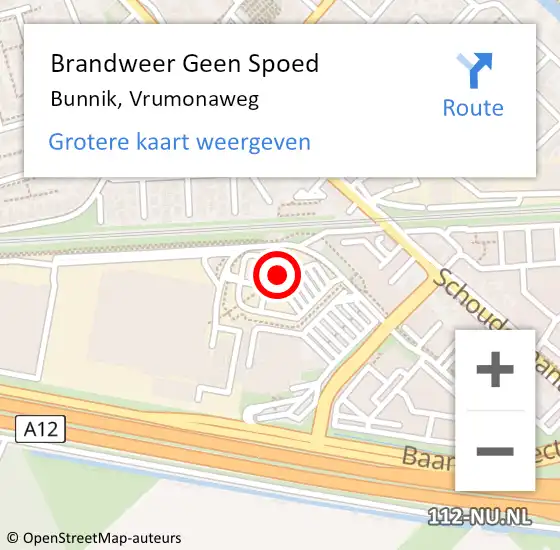 Locatie op kaart van de 112 melding: Brandweer Geen Spoed Naar Bunnik, Vrumonaweg op 26 januari 2022 08:10