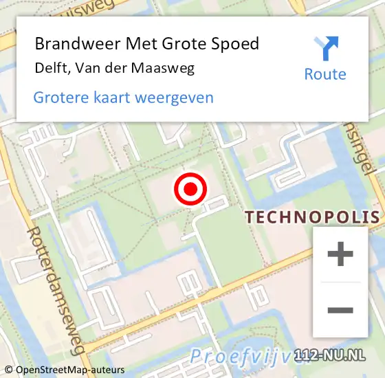 Locatie op kaart van de 112 melding: Brandweer Met Grote Spoed Naar Delft, Van der Maasweg op 26 januari 2022 08:21