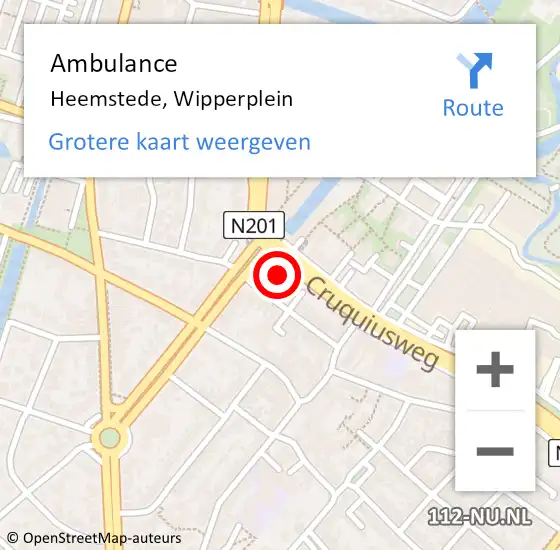 Locatie op kaart van de 112 melding: Ambulance Heemstede, Wipperplein op 26 januari 2022 08:31