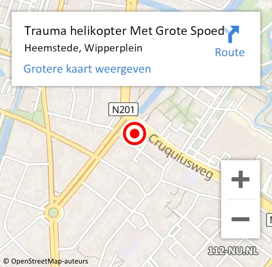 Locatie op kaart van de 112 melding: Trauma helikopter Met Grote Spoed Naar Heemstede, Wipperplein op 26 januari 2022 08:33