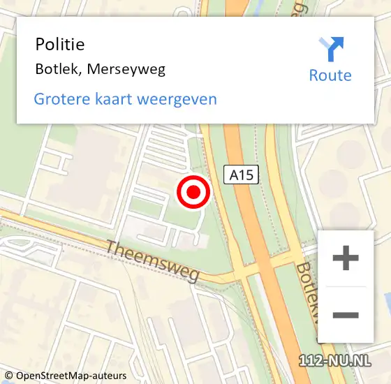 Locatie op kaart van de 112 melding: Politie Botlek, Merseyweg op 26 januari 2022 08:36