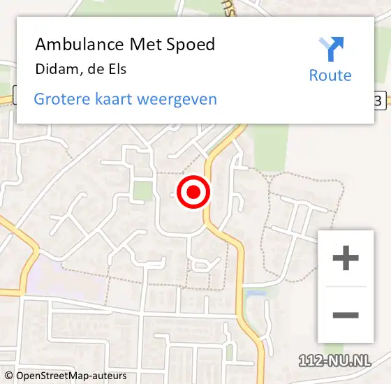 Locatie op kaart van de 112 melding: Ambulance Met Spoed Naar Didam, de Els op 26 januari 2022 09:24