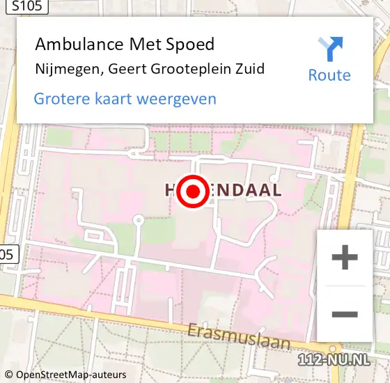 Locatie op kaart van de 112 melding: Ambulance Met Spoed Naar Nijmegen, Geert Grooteplein Zuid op 26 januari 2022 09:47