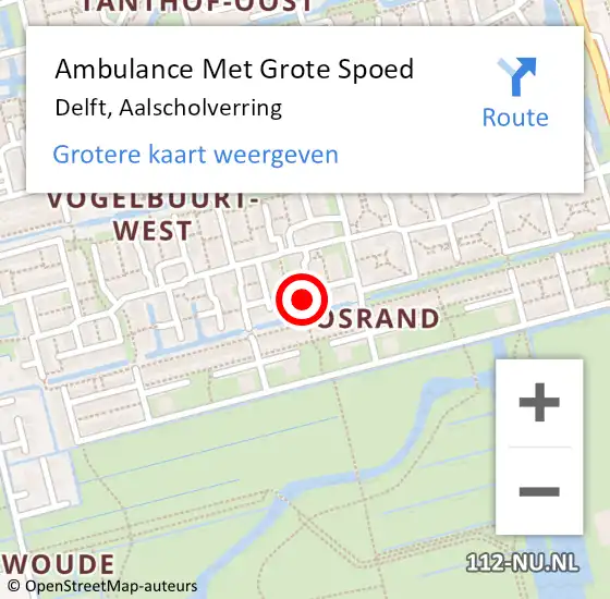 Locatie op kaart van de 112 melding: Ambulance Met Grote Spoed Naar Delft, Aalscholverring op 26 januari 2022 09:49