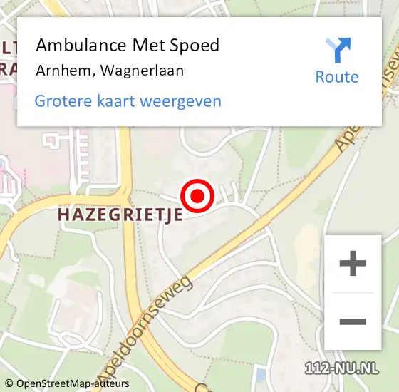 Locatie op kaart van de 112 melding: Ambulance Met Spoed Naar Arnhem, Wagnerlaan op 26 januari 2022 10:26
