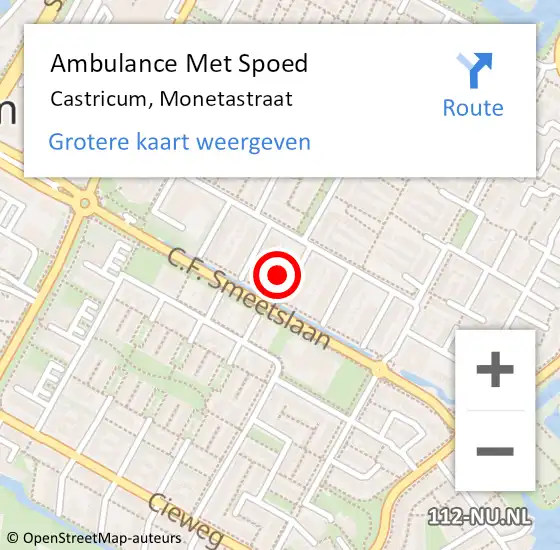 Locatie op kaart van de 112 melding: Ambulance Met Spoed Naar Castricum, Monetastraat op 26 januari 2022 10:32