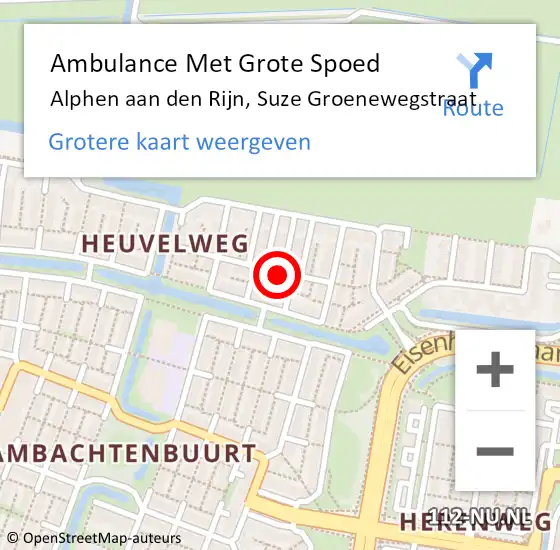 Locatie op kaart van de 112 melding: Ambulance Met Grote Spoed Naar Alphen aan den Rijn, Suze Groenewegstraat op 26 januari 2022 10:46