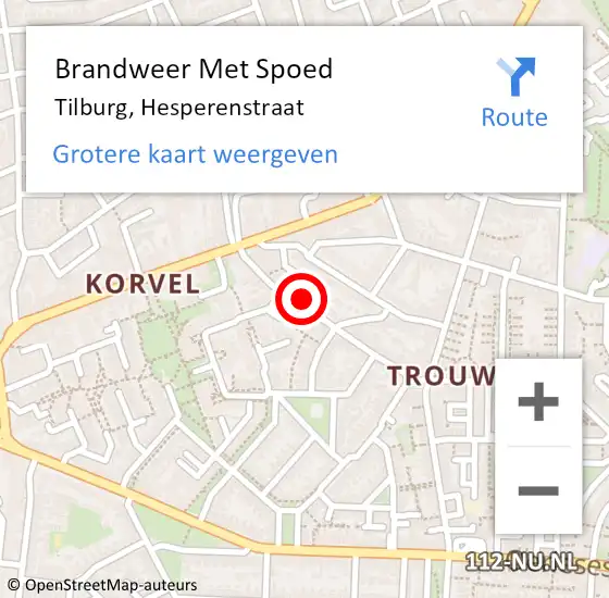 Locatie op kaart van de 112 melding: Brandweer Met Spoed Naar Tilburg, Hesperenstraat op 26 januari 2022 11:24