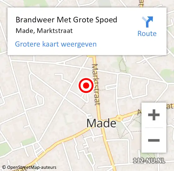 Locatie op kaart van de 112 melding: Brandweer Met Grote Spoed Naar Made, Marktstraat op 26 januari 2022 11:42