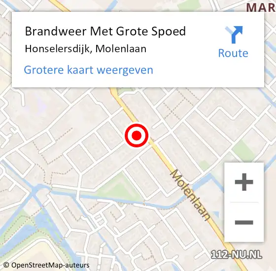 Locatie op kaart van de 112 melding: Brandweer Met Grote Spoed Naar Honselersdijk, Molenlaan op 26 januari 2022 11:42