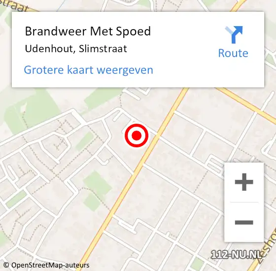 Locatie op kaart van de 112 melding: Brandweer Met Spoed Naar Udenhout, Slimstraat op 26 januari 2022 11:52