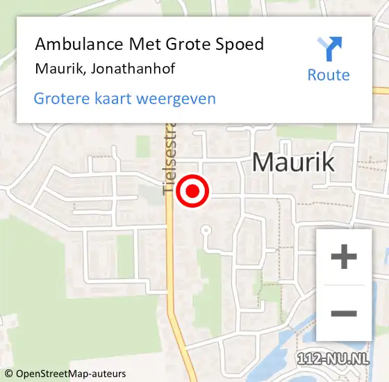 Locatie op kaart van de 112 melding: Ambulance Met Grote Spoed Naar Maurik, Jonathanhof op 26 januari 2022 11:56