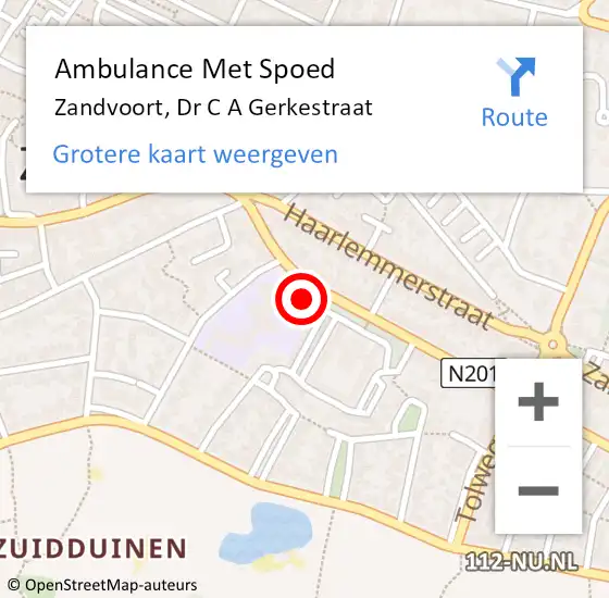 Locatie op kaart van de 112 melding: Ambulance Met Spoed Naar Zandvoort, Dr C A Gerkestraat op 26 januari 2022 11:59