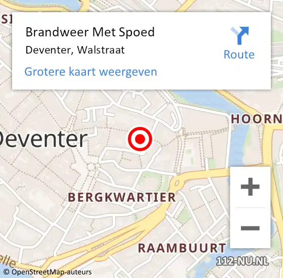 Locatie op kaart van de 112 melding: Brandweer Met Spoed Naar Deventer, Walstraat op 26 januari 2022 12:11