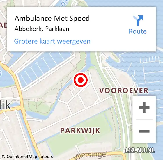 Locatie op kaart van de 112 melding: Ambulance Met Spoed Naar Abbekerk, Parklaan op 26 januari 2022 12:30