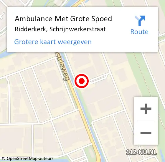 Locatie op kaart van de 112 melding: Ambulance Met Grote Spoed Naar Ridderkerk, Schrijnwerkerstraat op 26 januari 2022 12:33
