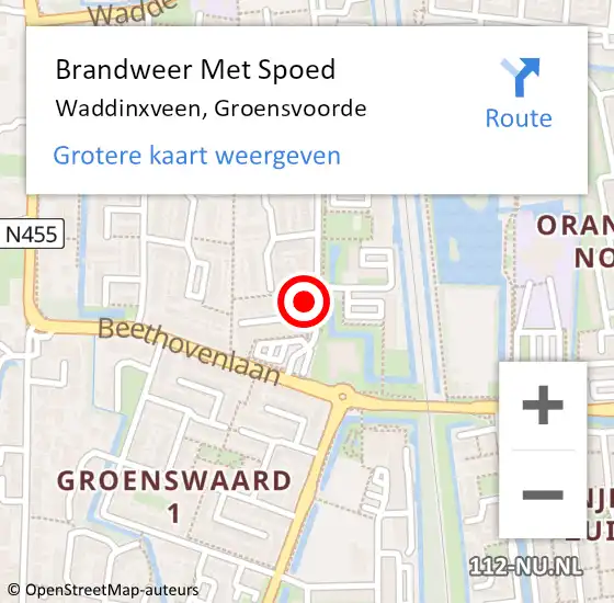 Locatie op kaart van de 112 melding: Brandweer Met Spoed Naar Waddinxveen, Groensvoorde op 26 januari 2022 12:51