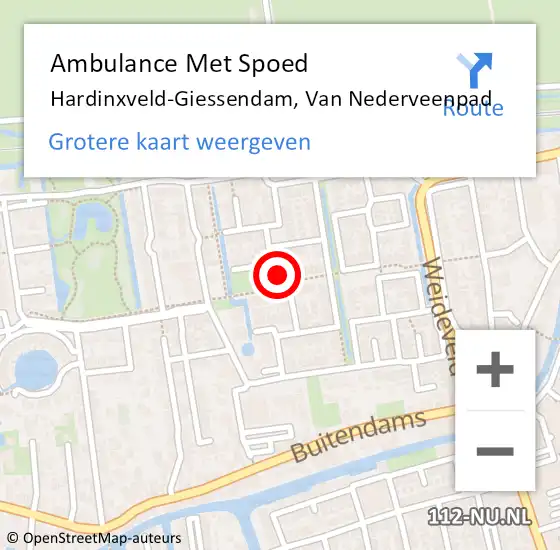 Locatie op kaart van de 112 melding: Ambulance Met Spoed Naar Hardinxveld-Giessendam, Van Nederveenpad op 26 januari 2022 12:58