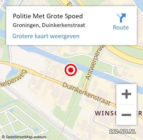 Locatie op kaart van de 112 melding: Politie Met Grote Spoed Naar Groningen, Duinkerkenstraat op 26 januari 2022 13:02