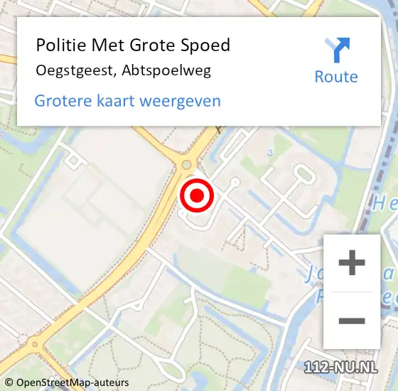 Locatie op kaart van de 112 melding: Politie Met Grote Spoed Naar Oegstgeest, Abtspoelweg op 26 januari 2022 13:04