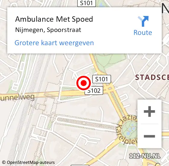 Locatie op kaart van de 112 melding: Ambulance Met Spoed Naar Nijmegen, Spoorstraat op 26 januari 2022 13:08