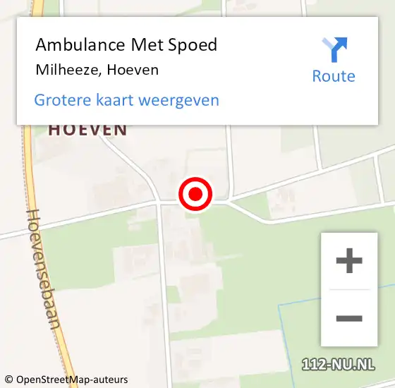 Locatie op kaart van de 112 melding: Ambulance Met Spoed Naar Milheeze, Hoeven op 26 januari 2022 13:16