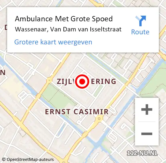 Locatie op kaart van de 112 melding: Ambulance Met Grote Spoed Naar Wassenaar, Van Dam van Isseltstraat op 26 januari 2022 13:34